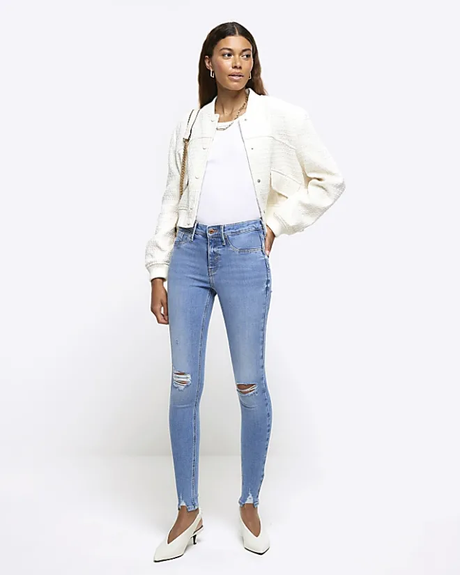 River Island molly ripped bum sculpt jeggings Blue New