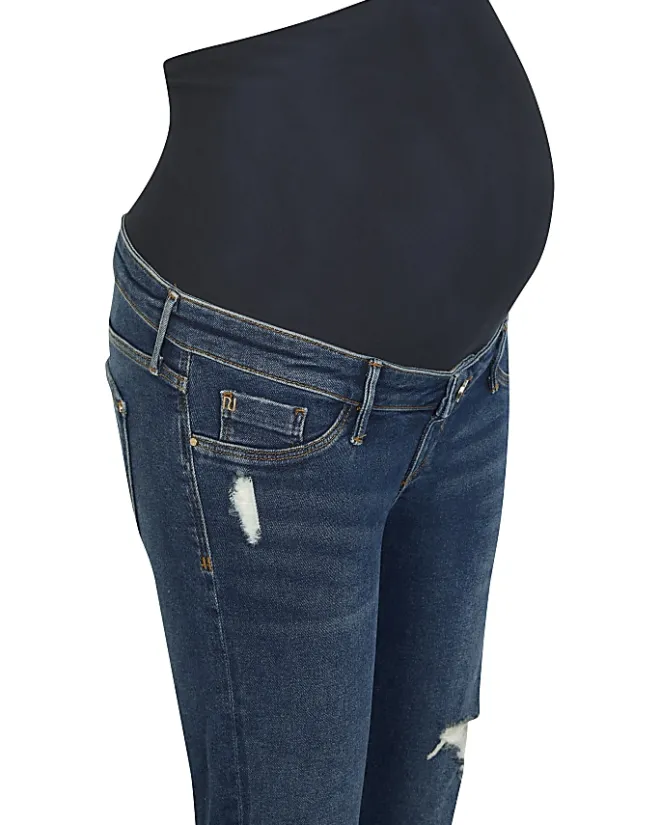 River Island Molly ripped maternity skinny jeans Blue Sale