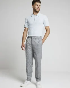 River Island muscle fit knitted half zip polo Blue Fashion