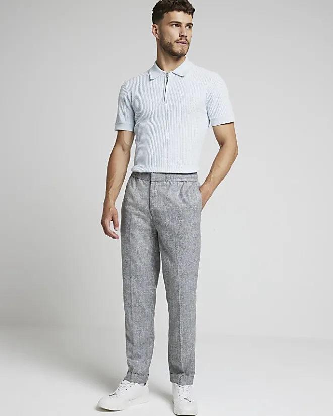 River Island muscle fit knitted half zip polo Blue Fashion