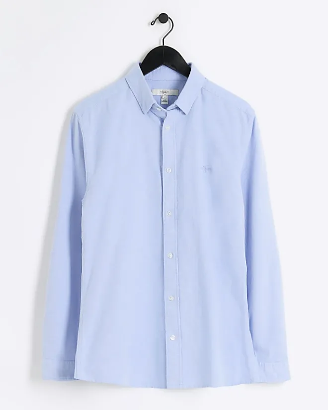 River Island Muscle Fit Oxford Smart Shirt Blue Clearance