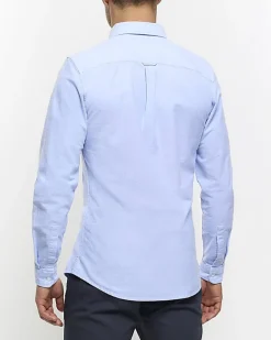 River Island Muscle Fit Oxford Smart Shirt Blue Clearance