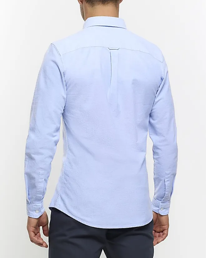 River Island Muscle Fit Oxford Smart Shirt Blue Clearance