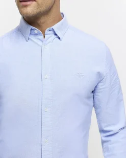 River Island Muscle Fit Oxford Smart Shirt Blue Clearance