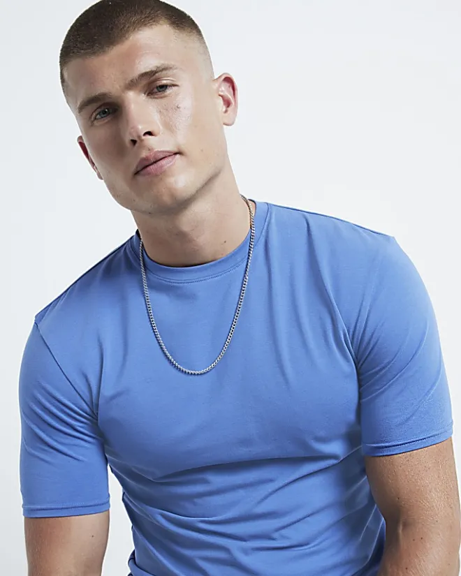 River Island Muscle Fit T-shirt Blue Fashion
