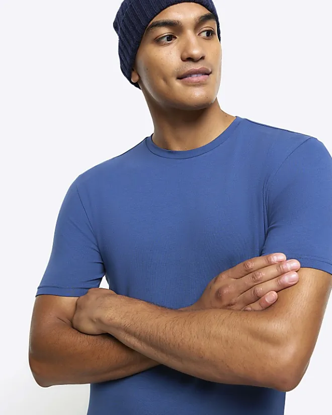 River Island muscle fit t-shirt Blue Fashion