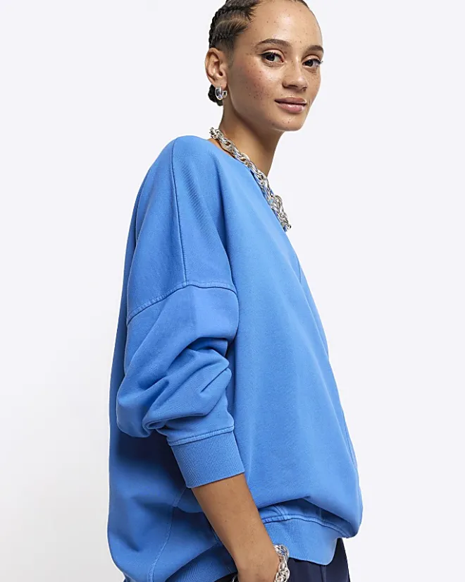 River Island oversized sweatshirt Blue Sale