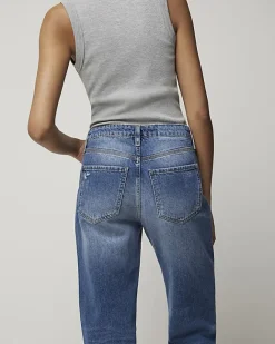 River Island patch stove pipe straight jeans Blue Fashion