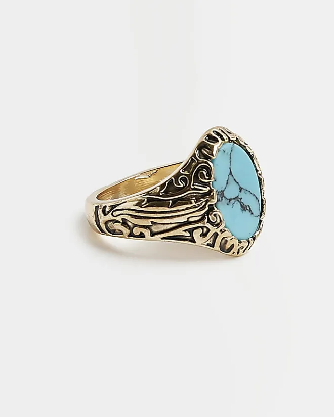 River Island print Pinky Ring Blue Discount