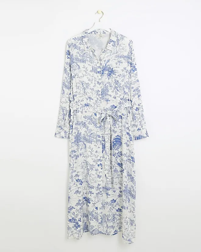 River Island printed shirt midi dress Blue New