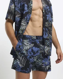 River Island regular fit botanical print shorts Blue Clearance