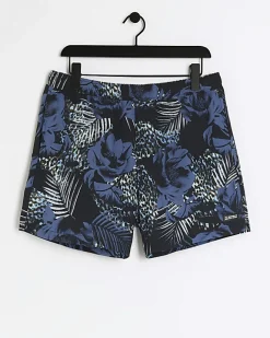 River Island regular fit botanical print shorts Blue Clearance