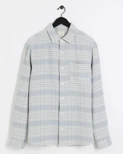 River Island regular fit check long sleeve shirt Blue Online