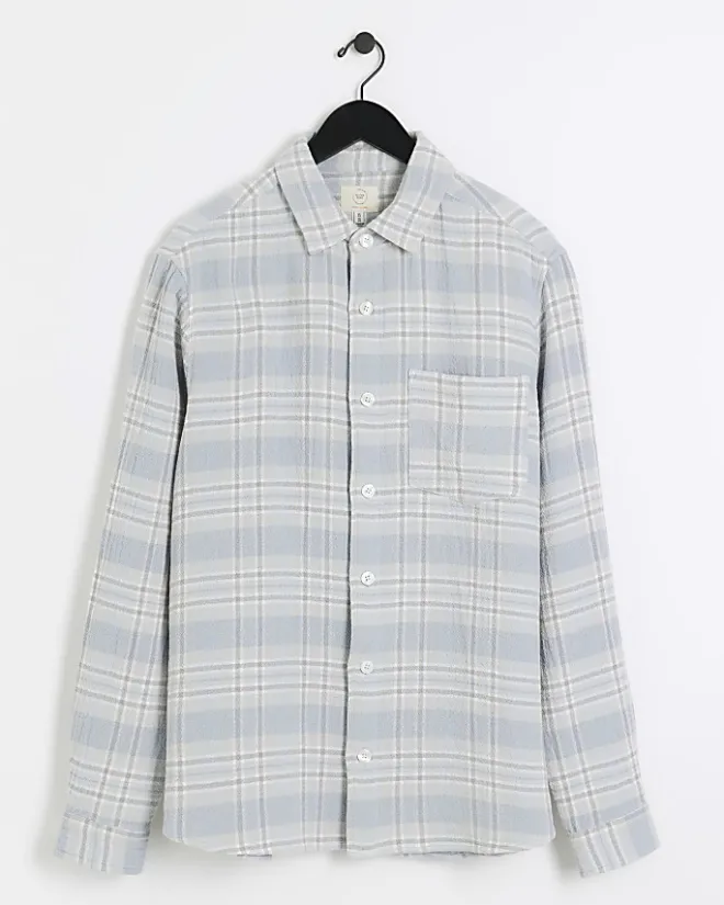 River Island regular fit check long sleeve shirt Blue Online