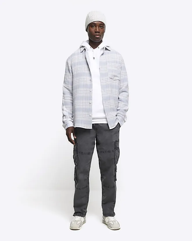 River Island regular fit check long sleeve shirt Blue Online