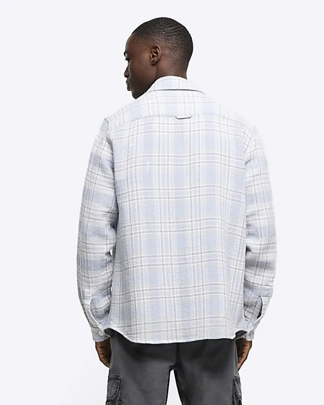 River Island regular fit check long sleeve shirt Blue Online