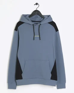 River Island regular fit colour block hoodie Blue Fashion