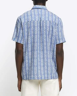 River Island regular fit crinkle arrow print shirt Blue Outlet