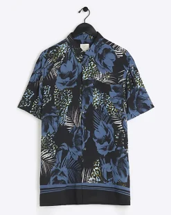River Island regular fit floral short sleeve shirt Blue New