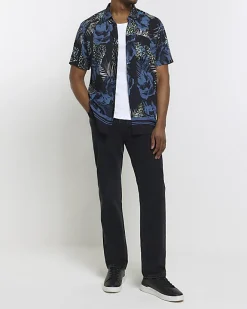 River Island regular fit floral short sleeve shirt Blue New