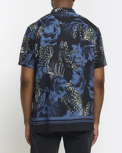 River Island regular fit floral short sleeve shirt Blue New