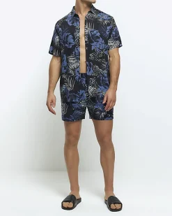 River Island regular fit floral short sleeve shirt Blue Online