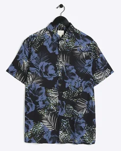 River Island regular fit floral short sleeve shirt Blue Online