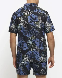 River Island regular fit floral short sleeve shirt Blue Online