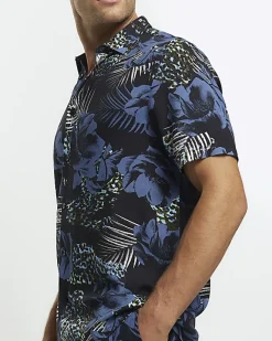 River Island regular fit floral short sleeve shirt Blue Online