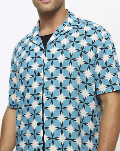 River Island regular fit geometric print revere shirt Blue Discount