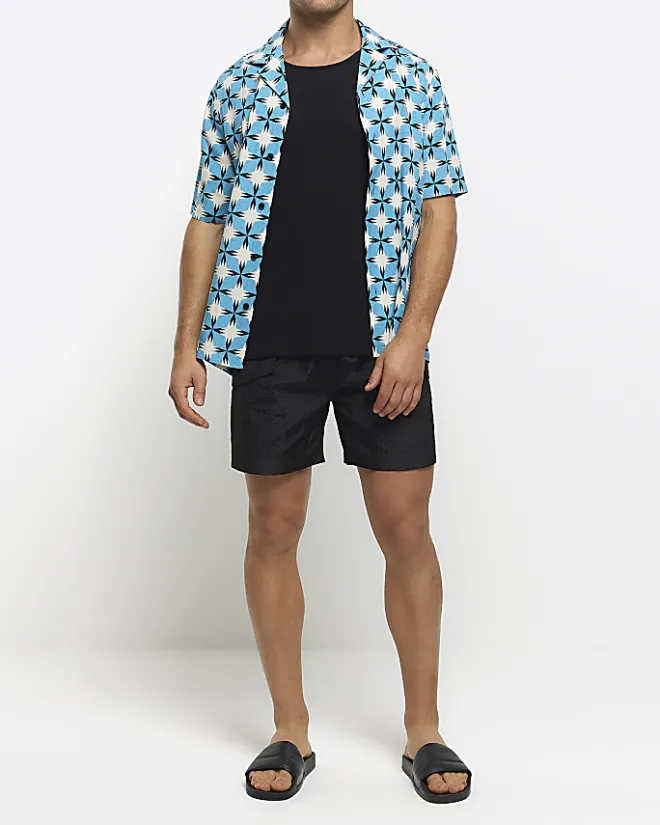 River Island regular fit geometric print revere shirt Blue Discount