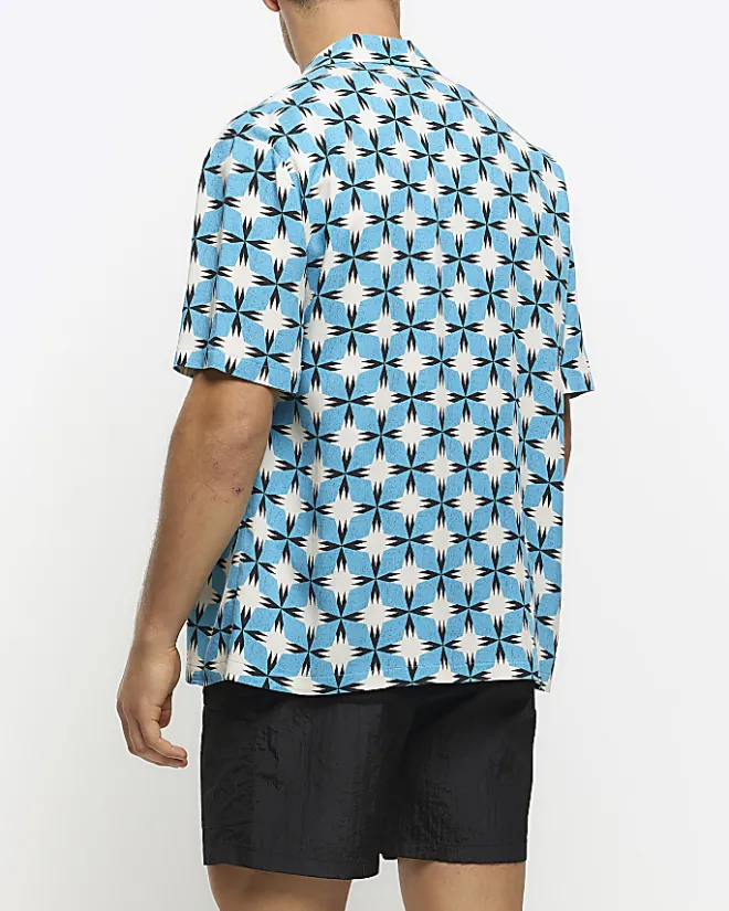 River Island regular fit geometric print revere shirt Blue Discount