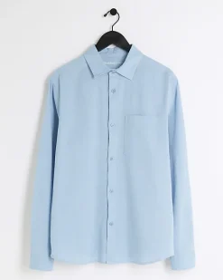 River Island regular fit linen blend shirt Blue Clearance