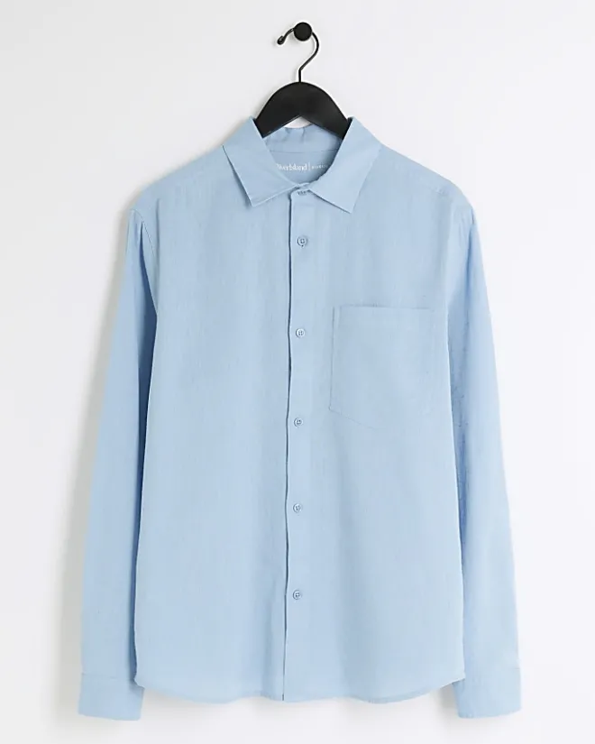 River Island regular fit linen blend shirt Blue Clearance