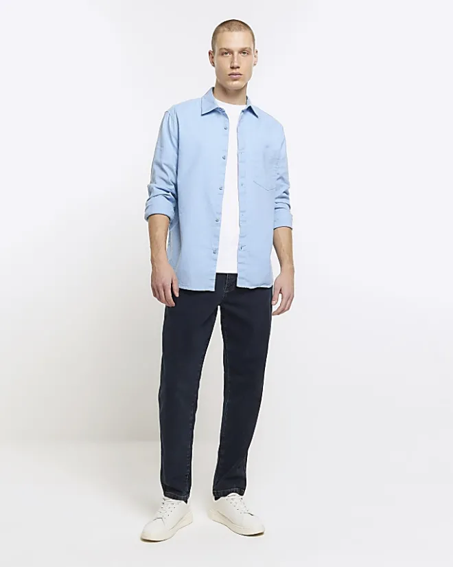 River Island regular fit linen blend shirt Blue Clearance