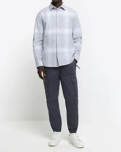 River Island regular fit plaid check shirt Blue Online