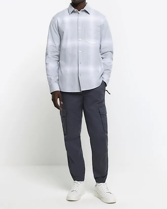River Island regular fit plaid check shirt Blue Online