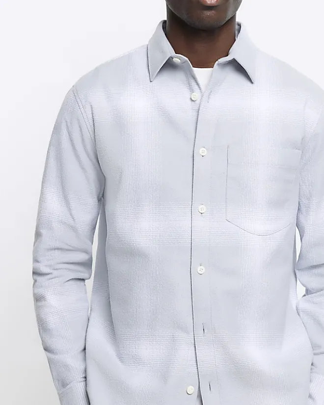 River Island regular fit plaid check shirt Blue Online