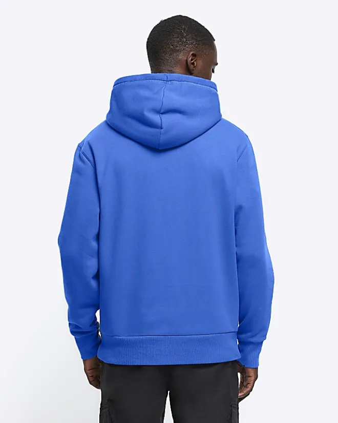 River Island regular fit plain hoodie Blue Hot