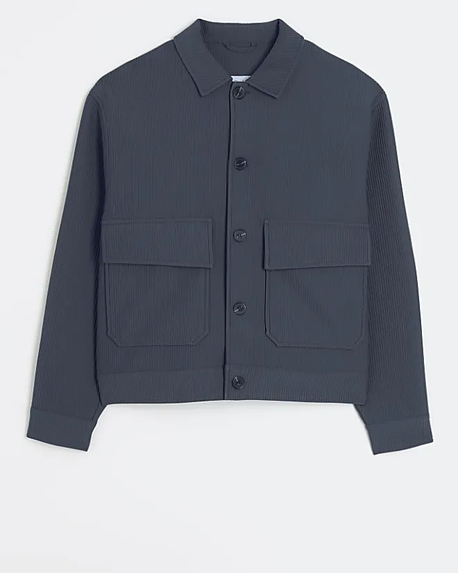 River Island regular fit plisse Harrington jacket Blue New