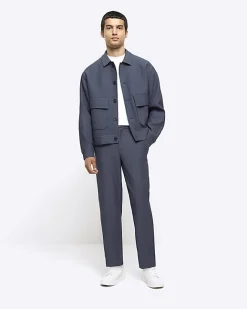 River Island regular fit plisse Harrington jacket Blue New