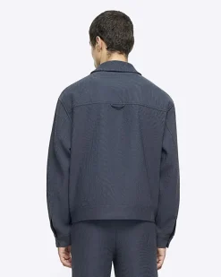 River Island regular fit plisse Harrington jacket Blue New