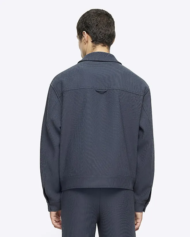 River Island regular fit plisse Harrington jacket Blue New