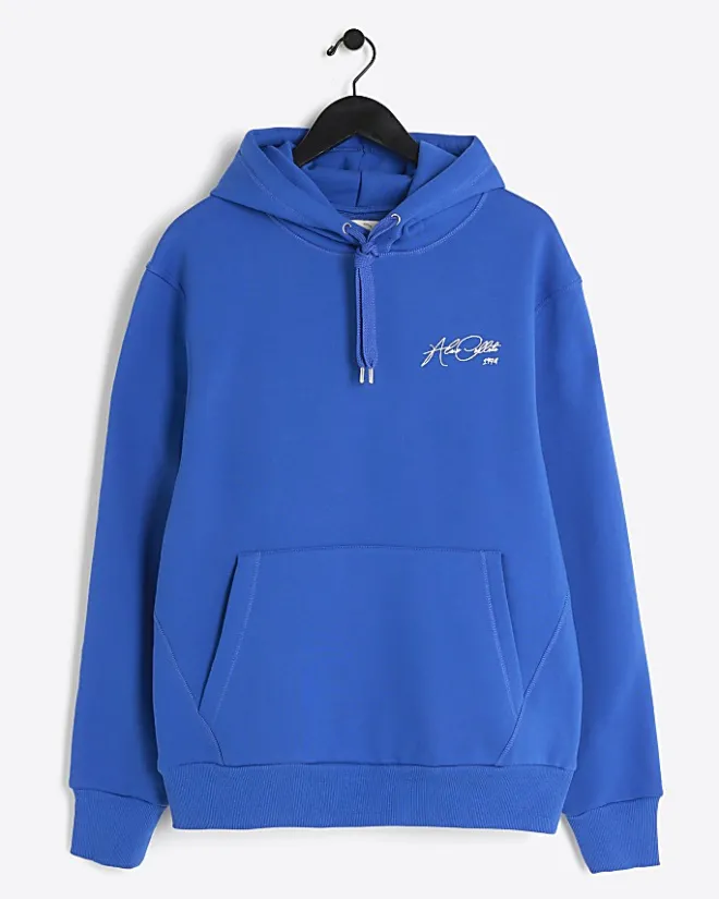 River Island regular fit script graphic hoodie Blue Fashion