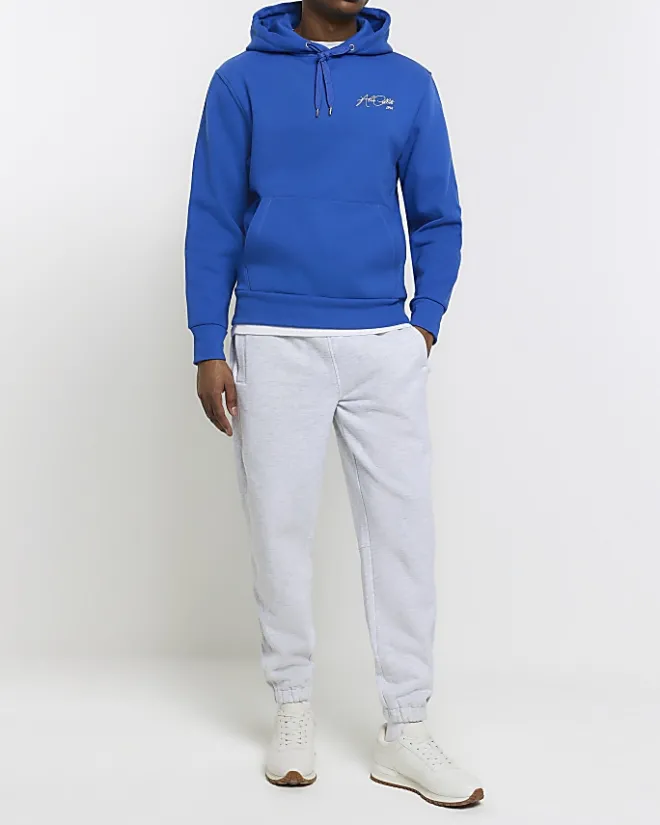 River Island regular fit script graphic hoodie Blue Fashion