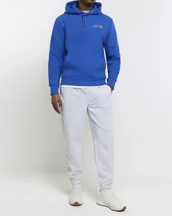 River Island regular fit script graphic hoodie Blue Fashion