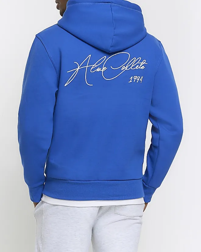 River Island regular fit script graphic hoodie Blue Fashion