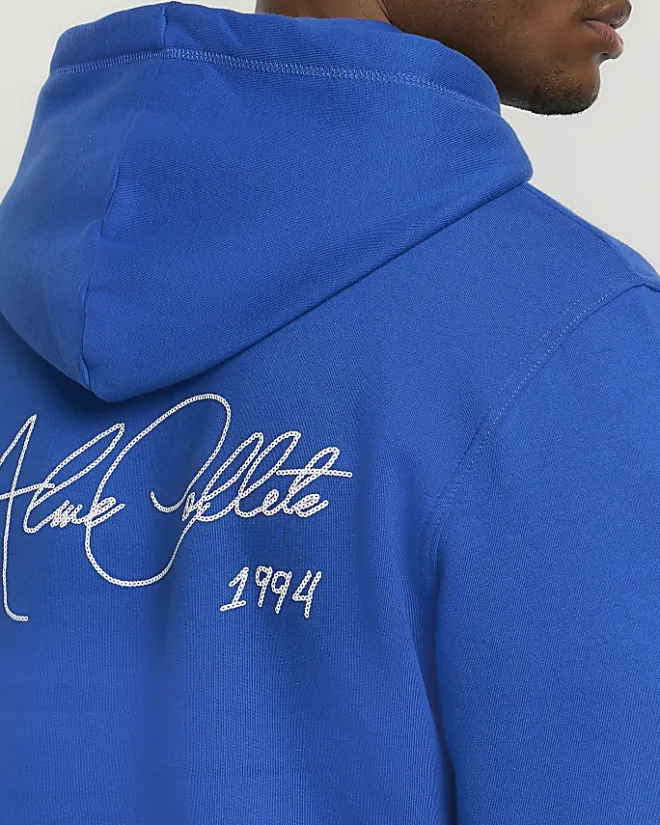 River Island regular fit script graphic hoodie Blue Fashion