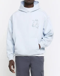 River Island regular fit snake graphic hoodie Blue Outlet