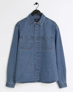 River Island regular fit utility denim shirt Blue Online